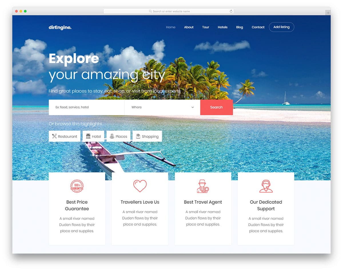 direngine free travel website templates