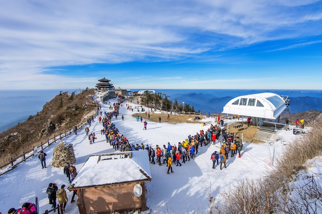 tourists taking photos beautiful scenery skiing around deogyusan 335224 425